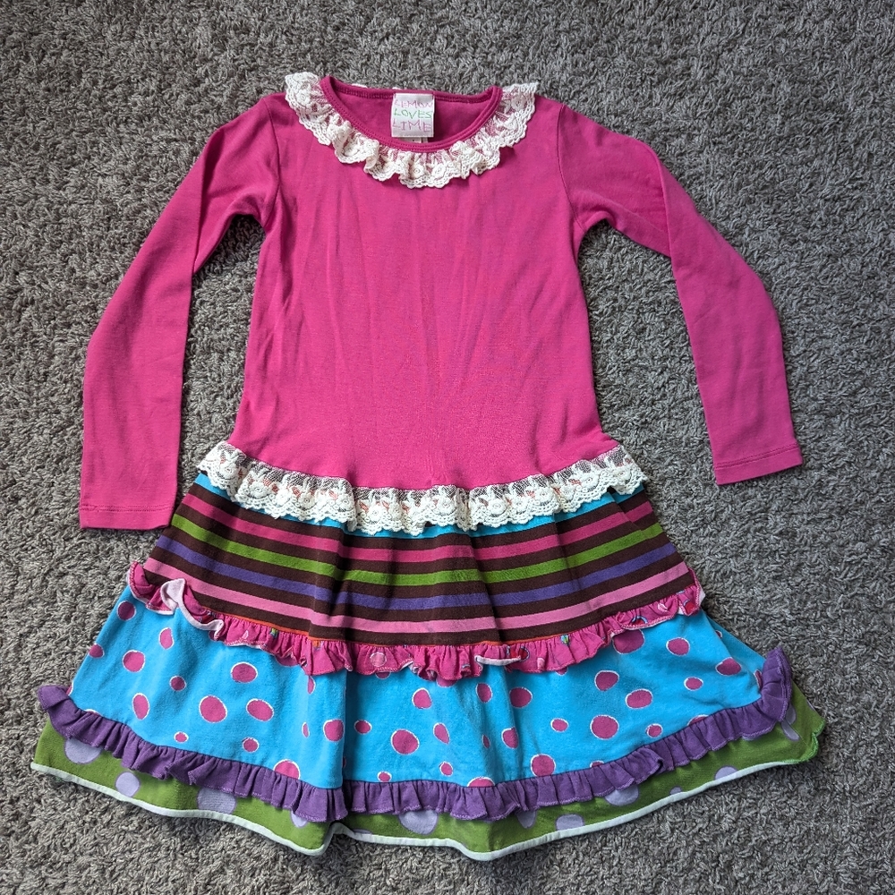 Lemon Loves Lime Girls Pink Long Sleeve Ruffle Dress Sz 6